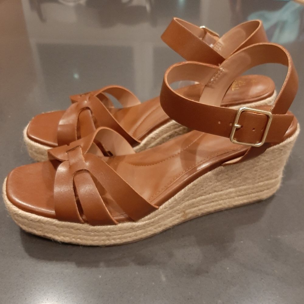 Espadrille Wedge Sandals Cognac By Time And True| Size 9 | NWT - Picture 2 of 8
